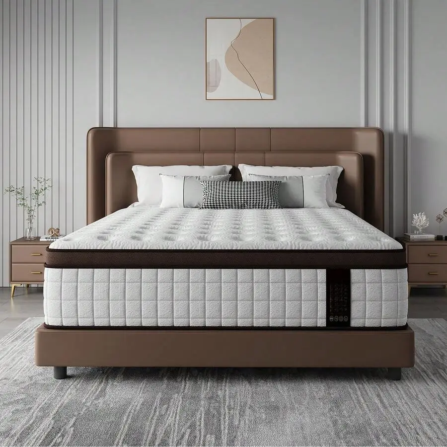 10"12"/14" Queen Mattres Twin Full Queen King Size Bed Mattress In A Box, Hybrid Pocket Spring Breathable Cotton Layer Mattress For Motion Isolation & Silent Sleep, Lumbar Support & Pressure Relief, Medium Firm