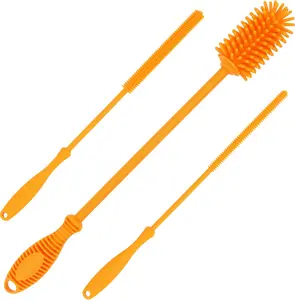 12.5" Silicone Bottle Brush & Straw Cleaner Brush Set | Water Bottle Cleaner for Hydro Flasks, Tumblers, Glassware, Vases and Narrow Neck Containers