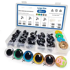Glitter Safety Eyes for Crocheting Amigurumi 18-30mm - 4 Colors Stuffed Crochet  Eyes with Washers, 80 count Plastic Clear Button Doll Eyes for Crafts Bear Plushies