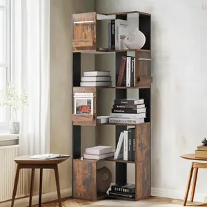 5 Tier Corner Bookshelf, 63" Tall L Shaped Bookcase, Corner Cabinet, Wood Grain Shelf Display Rack for Kitchen, Bedroom, Living Room