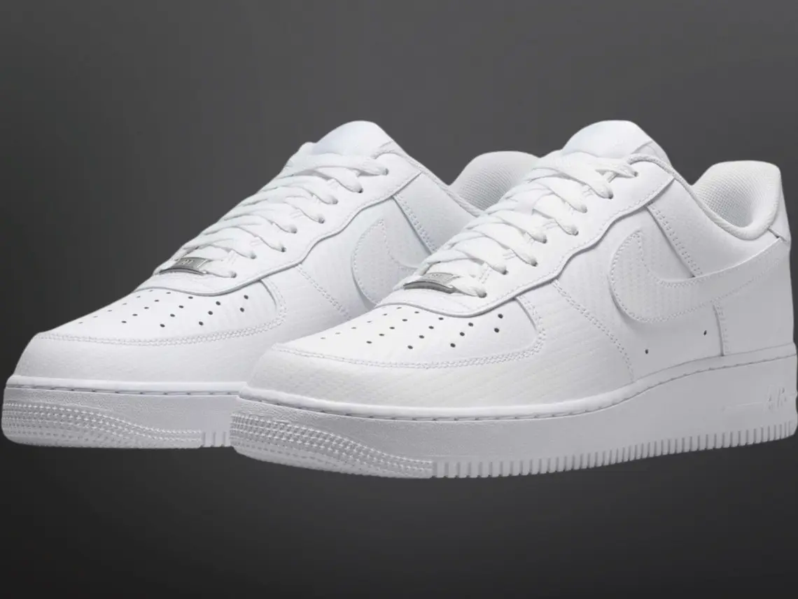 Nike Air Force 1 Low '07 Men's White Leather Sneakers with Carbon Fiber Look - Classic Athletic Casual Style HF2886-100, Athletic Casual Sneakers