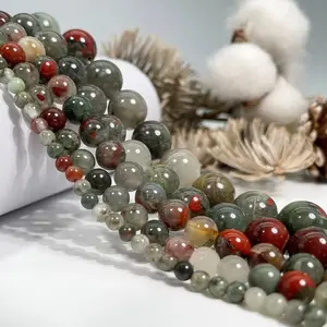 Natural African Blood Stone Gemstone Smooth Round Loose Beads For DIY Jewelry Making Desig Handmade Crafts Bracelet, Necklace, Earrings AAA Quality 15.5 Inches Long, Semi Precious Stone, Spacer beads