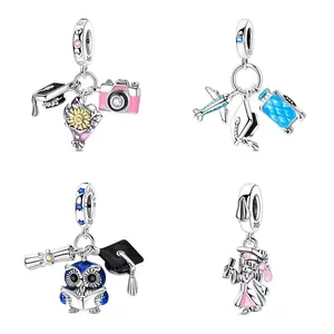 MULA Graduation Charm Collection – 925 Silver-Plated Pendants with Enamel & CZ – Compatible with Pandora Bracelets – Gift for Her – Celebrate Dreams & New Beginnings