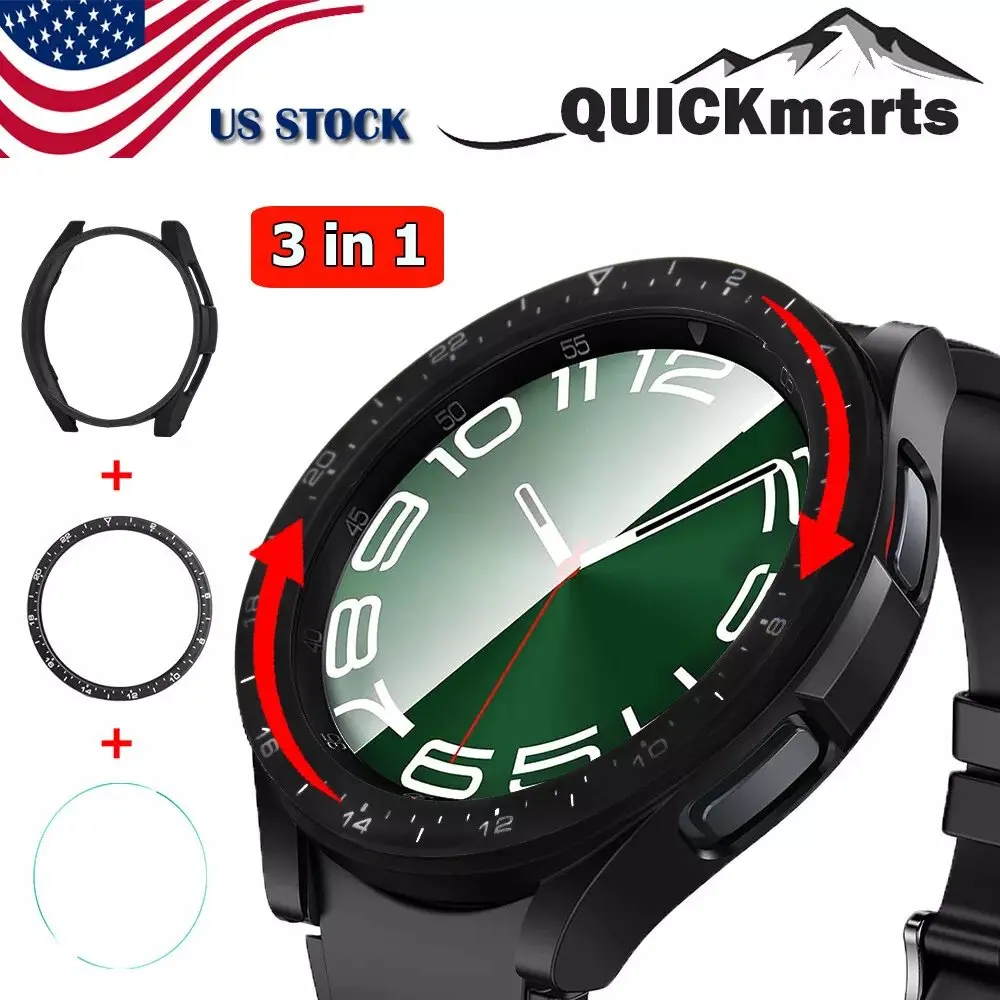 HOMEYA For Samsung Galaxy Watch 6 Classic 47mm Screen Protector Case with Bezel Ring Cover - Full Protection Tempered Glass & Anti-Scratch Frame - Military Grade Shock Absorption