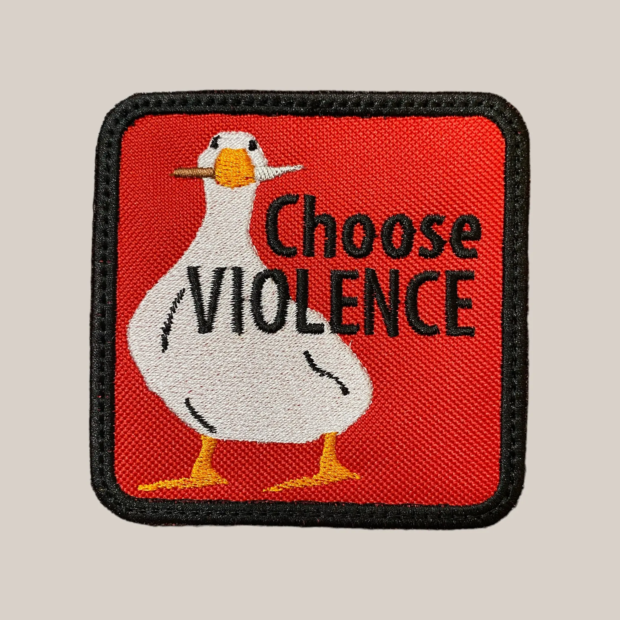 Choose Violence Duck Embroidered Patch - Peace Was Never An Option Meme Patch, Iron-On/Sew-On/Hook Backing, 3.84in x 3.83in Western Embroidery Craft, Fabric Applique Sewing Supply Accessory