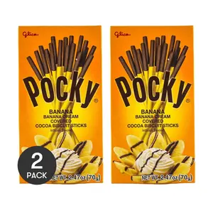 GLICO POCKY Banana Chocolate Biscuit Sticks - 2 Packs, 70g Each | Delicious Snack Treat