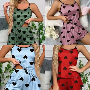Women's Heart Print Pajamas Set - Comfortable Loungewear for Nightwear - Womenswear Homewear Pjs Pajamas Cute