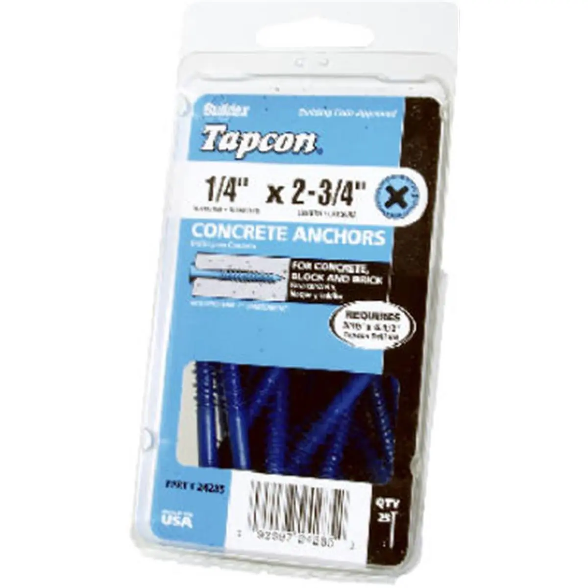 212 MAIN 25-Pack Flat Head Tapcon-Type Concrete Anchors, 3/16x1-3/4 in., Secure Hold for Sailing & Water Sports Concrete Fixing (ITW Brands 24255)