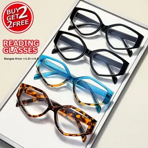4pcs Stylish Retro Square Reading Glasses, High Definition +1.0 to +4.0 Diopter, Elegant PC Material for Daily Computer and Book Use