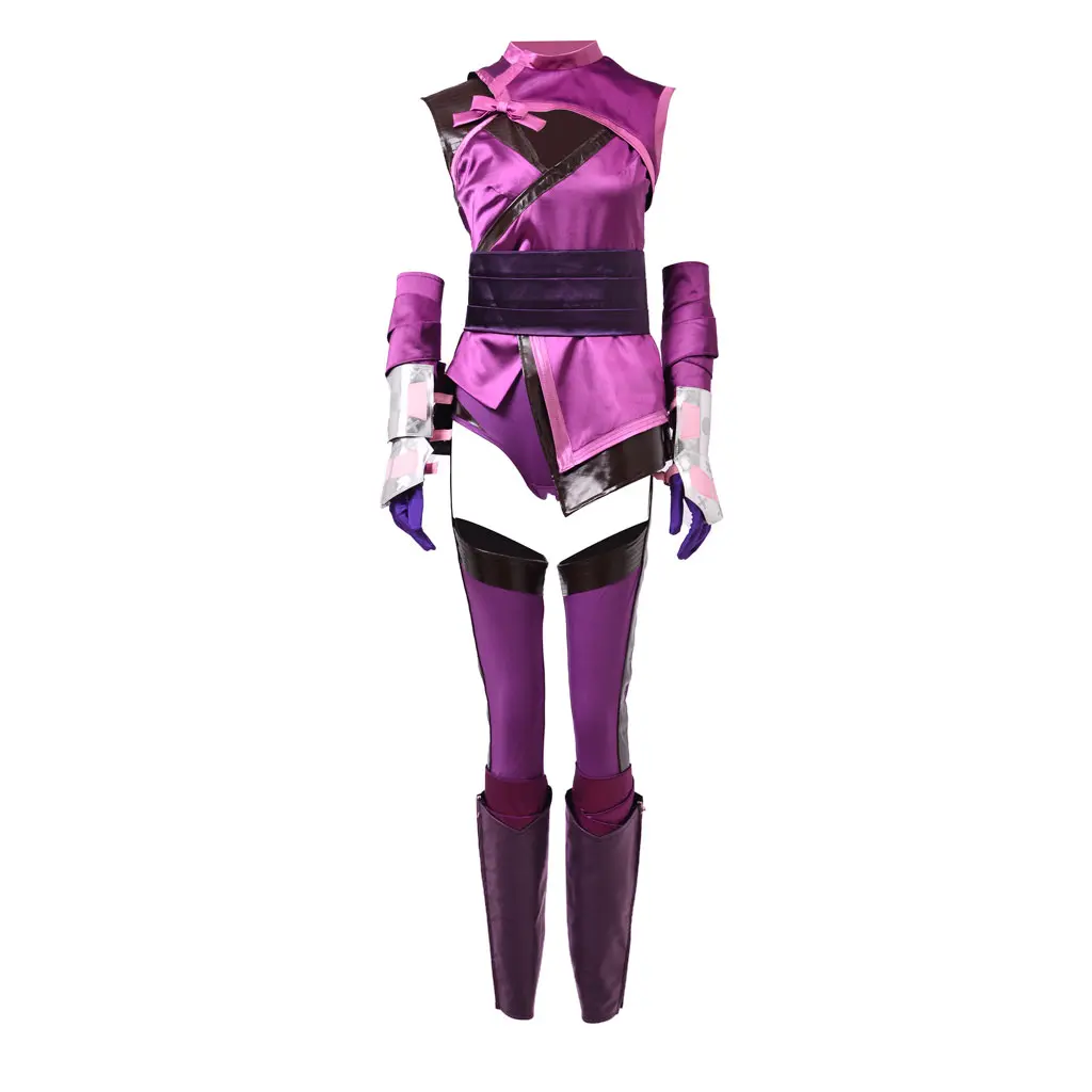 Women's Plain Fitted Crew Neck Mortal Kombat Sonya Blade Purple Cosplay Jumpsuit Full Set - Polyester Fabric, High-Quality Stitching, Adjustable Detachable Dragon Accessories & Strap, Gloves, Knot Detail, Martial Arts All-Seasons Mortalkombat Costume, Adj
