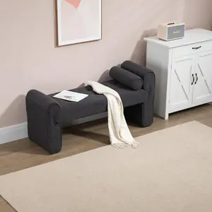 Modern Ottoman Bench Terry Upholstered Bedroom Bed End Bench Shoe Changing Stool Wooden Hairpin Leg Decorative Ottoman Suitable for Bedroom Hallway Living Room Balcony Office (Black)Personality, simple and practical style