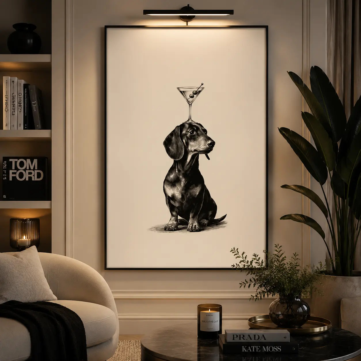 Dachshund Martini Theme Artistic Unframed Style Wall Decor Poster - Vintage Dog Cocktail Print, Unique Bar Cart Decoration, Rustic Farmhouse Living Room Home Decor