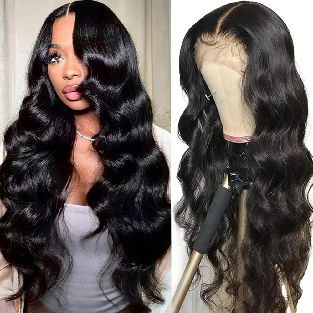 Women's 30 Inch 13x6 Glueless Front Body Wave Human Hair Lace Front Wig, 180 Density Pre-Plucked with Baby Hair, Full Wig for Wedding & Everyday Wear, Heat Resistant