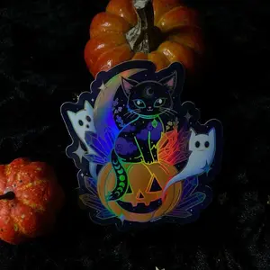 Crystal Halloween Cat Holographic Sticker by Moonstruck Crystals