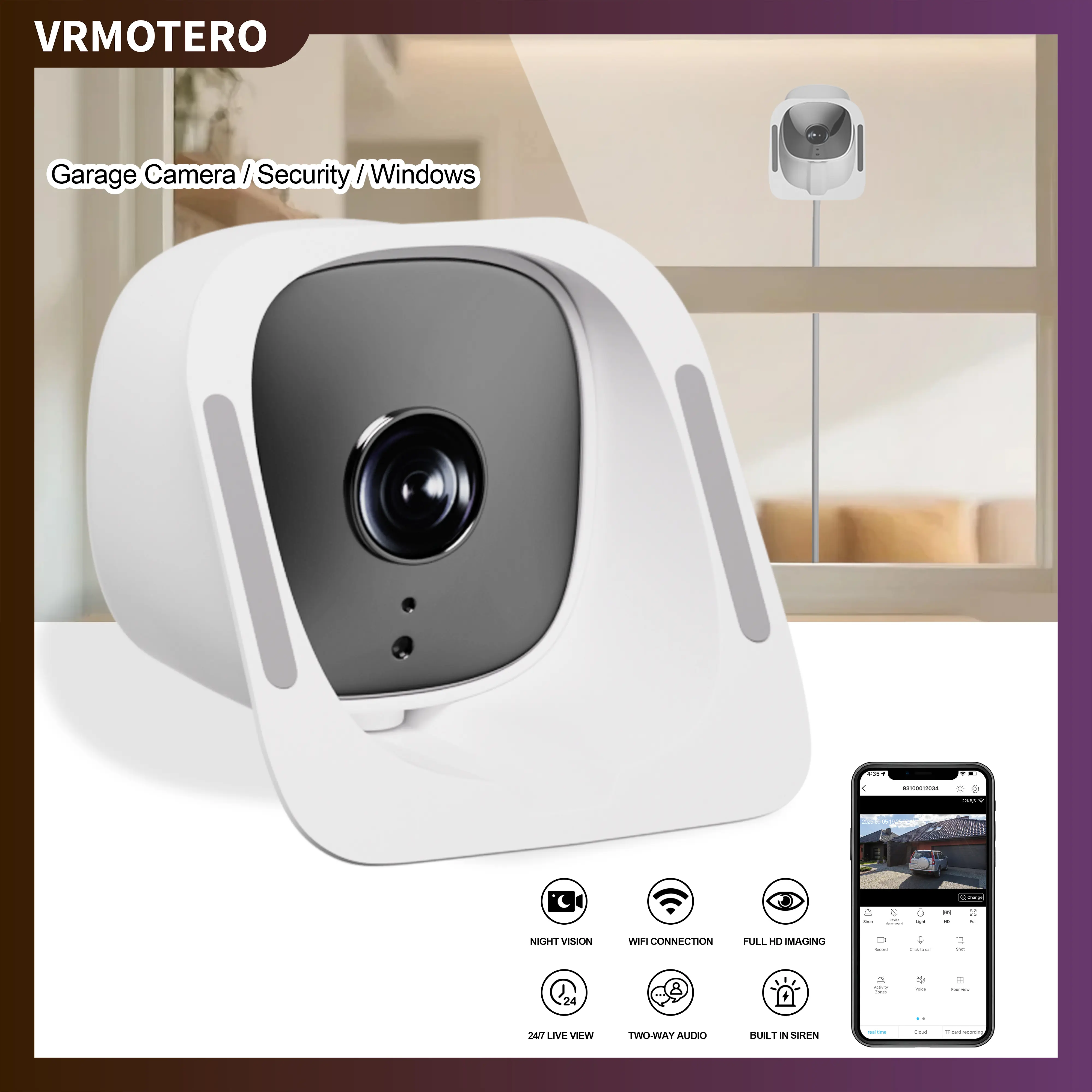 Smart Security Camera with Night Vision & Motion Tracking  2-Way Audio, MicroSD Support, Easy Install, Compatible with iOS & Android, Indoor Use, Alarm System Ready