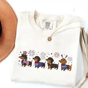 Comfort Colors Patriotic Dachshund Dachshund Lover 4th Of July T-shirt, Funny Dog Patriotic 250th Anniversary America 1776-2026, USA Flag Wiener Dog Independence Day Shirt
