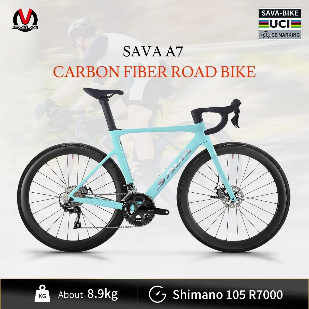 SAVA Low-Priced Carbon Fiber Road Bike A7L with 7120 Kit 24Speed Lightweight 8.6kg CE/UCI Certified Racing