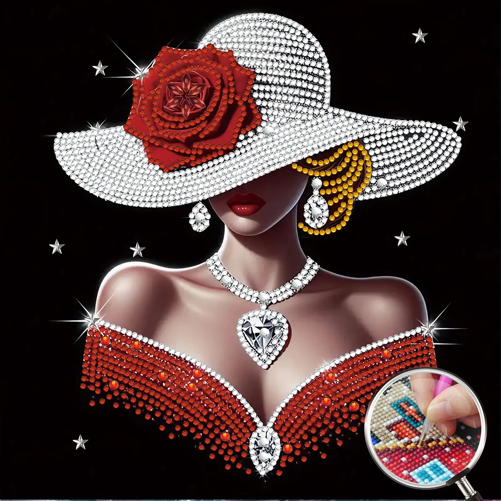 DIY  Round Drill Diamond Painting Set, Glamorous Vintage Lady Portrait Diamond Art, Rhinestone Wall Decor Painting, Adult Relaxing Handmade Craft Bedroom Living Room Decoration