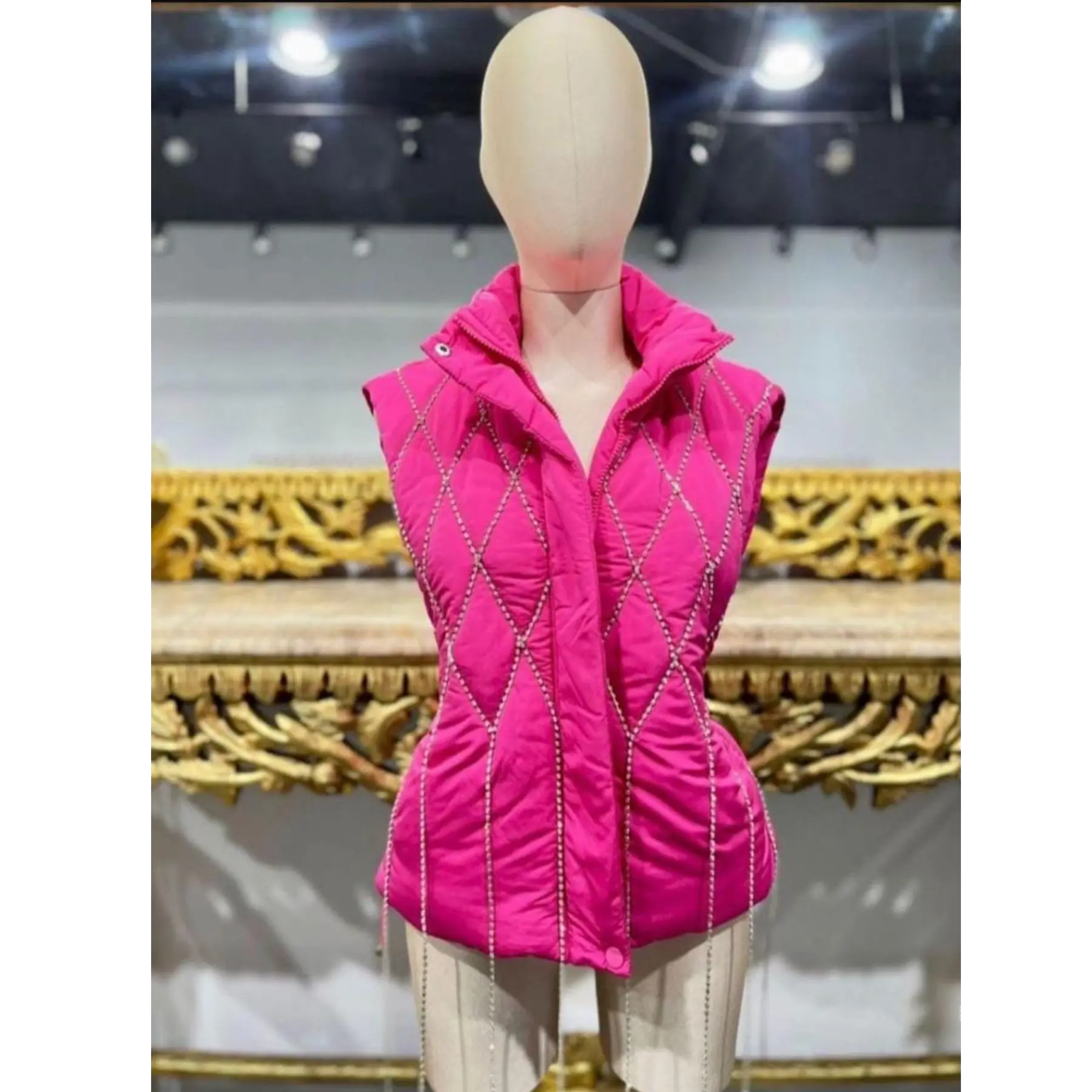 Women's Autumn Puffer Vest with Rhinestones - Fashionable and Warm - Tops, Womenswear Women's Lightweight warm  vest Comfort Geometric