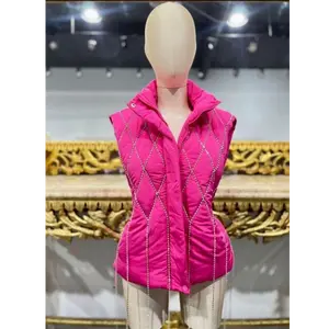 Women's Autumn Puffer Vest with Rhinestones - Fashionable and Warm - Tops, Womenswear Women's Lightweight warm  vest Comfort Geometric