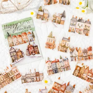 30 Sheets/bag Pet Material Sticker Pack, City Wander Series Winter Town & Beach Town Theme Decorative Stickers, Stationery Hand Account Water Bottle Materials
