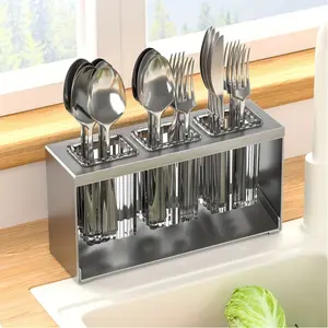 Multi-Functional Kitchen Organizer - Carbon Steel Drain Rack with Built-In Storage Box, Chopstick Holder & Utensil Compartments for Knives, Forks & Spoons, Countertop Storage