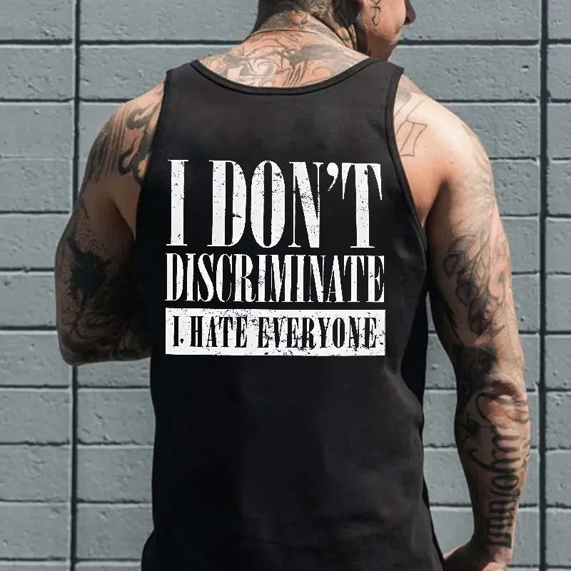 I Hate Everyone No Filter Black Print Tank Top- Tattoo Street Wear Casual Cotton Shirt, Unisex, Minimalist Style, Trending for Men & Women