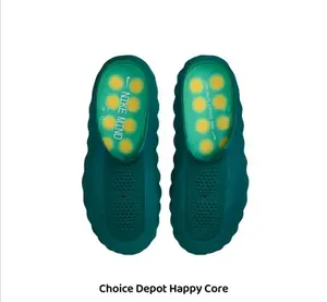 Dark Teal Green Perforated Soft EVA Slip On Slide Sandals Yellow Dot Massage Insole Wavy Chunky Non-Slip Sole Unisex Indoor Outdoor Casual Slippers