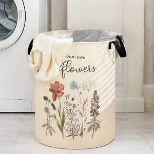 Floral Print Laundry Basket with Handle, Durable Foldable Clothes Storage Bin, Large Capacity Toy Organizer, Home Use Reusable Hamper