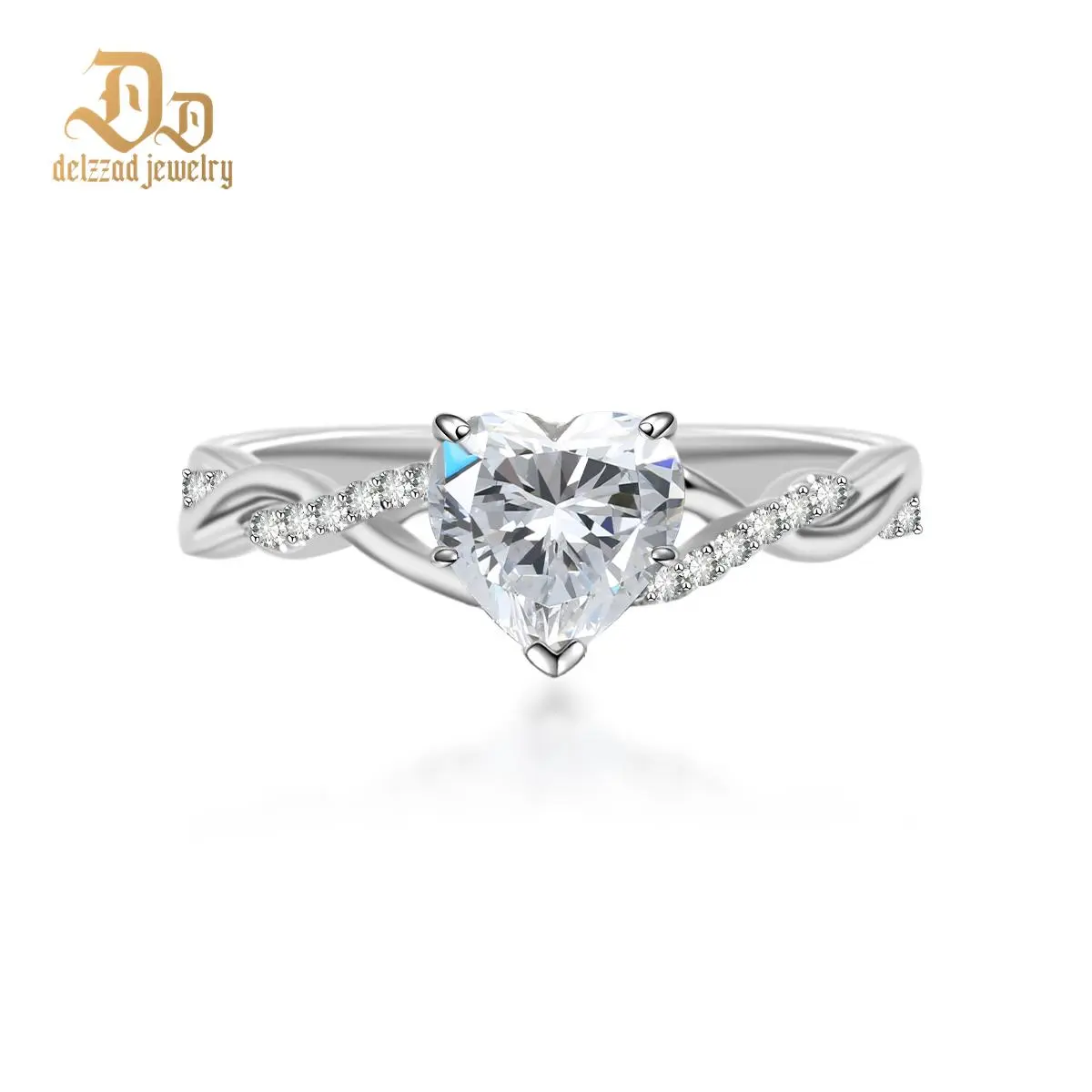 Delzzad 1.3ct Eternal Twined Heart Ring Twisted Band Engagement Ring VVS Synthetic Moissanite Ring Jewelry S925 Band Perfect Birthday Engagement Wedding Anniversary Christmas Valentine's Day Mother's Day Gift