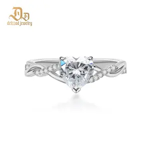Delzzad 1.3ct Eternal Twined Heart Ring Twisted Band Engagement Ring VVS Synthetic Moissanite Ring Jewelry S925 Band Perfect Birthday Engagement Wedding Anniversary Christmas Valentine's Day Mother's Day Gift