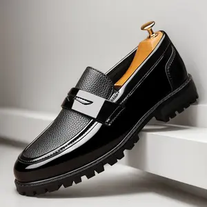 Loafers for work, black derby shoes for men's lazy bean shoes for business formal wear casual British style footwear trendy shoes 8663