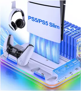 PS5 Slim Stand and Turbo Cooling Station with Controller Charging Station for Playsation 5, PS5 Accessories Kits Incl. 3 Levels Cooling Fan,15 Game Slot, Headset Holder for PS5 Digital/Disc