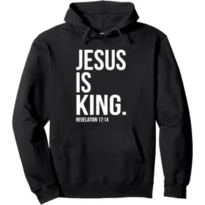 Men's Jesus Is King Bible Scripture Graphic Hoodie - Cotton Blend Black Long Sleeve Pullover Regular Fit | Soft & Breathable Fabric, Durable Print, Everyday Comfort, Machine Washable, minimalist religious casual wear