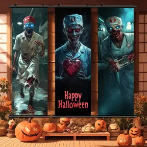 Halloween Hanging Banner, 3 Counts/set Scary Zombie Poster, Creepy Halloween Character Decoration, Halloween Poster, Scary Posters, Halloween Decoration