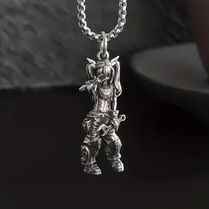 [Steampunk Mechanical Girl Pendant Necklace Vintage Silver Industrial Style Trendy Cool Accessory for Men Women] high-end fashion accessory chain  dangle woman girl holiday gift casual hip hop
