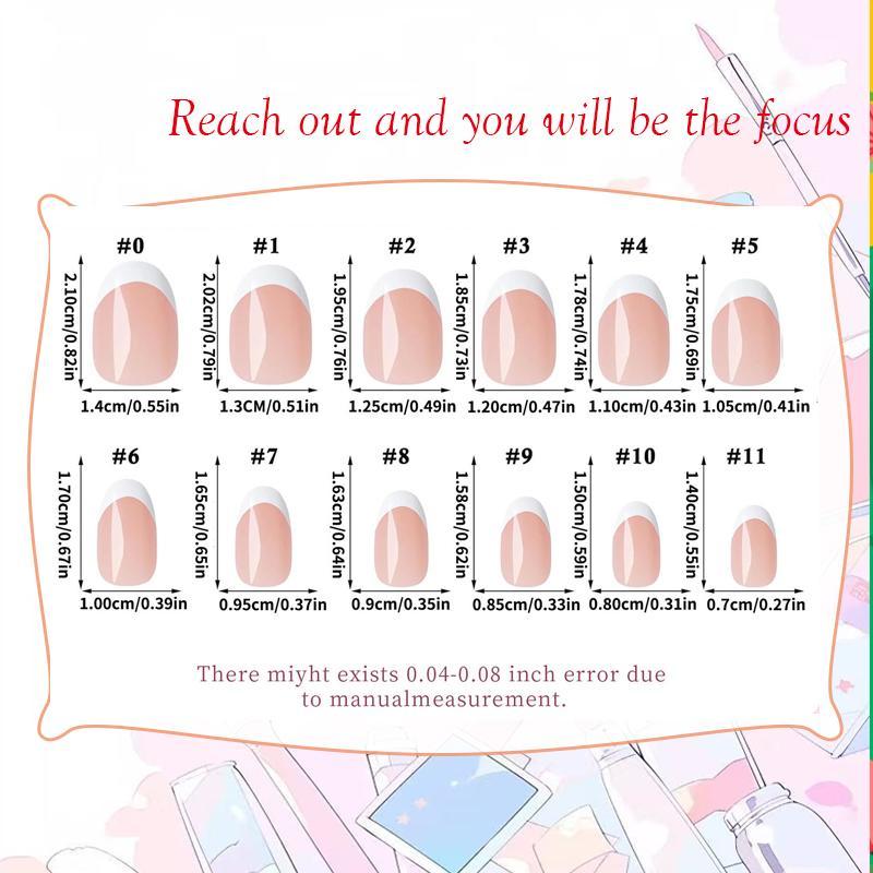 Medium Short Oval Almond Press-on Nails, 120pcs Glossy French Tip Fake Nails, Classic Nail Design At Home Manicure