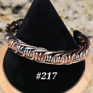 #217 Copper SS SB 5 5/8" x 1/2"   Hand-Woven Cuff Bracelet Handmade Artisan Jewelry Unisex Gift Ready Open Cuff Design Comfortable Daily Wear