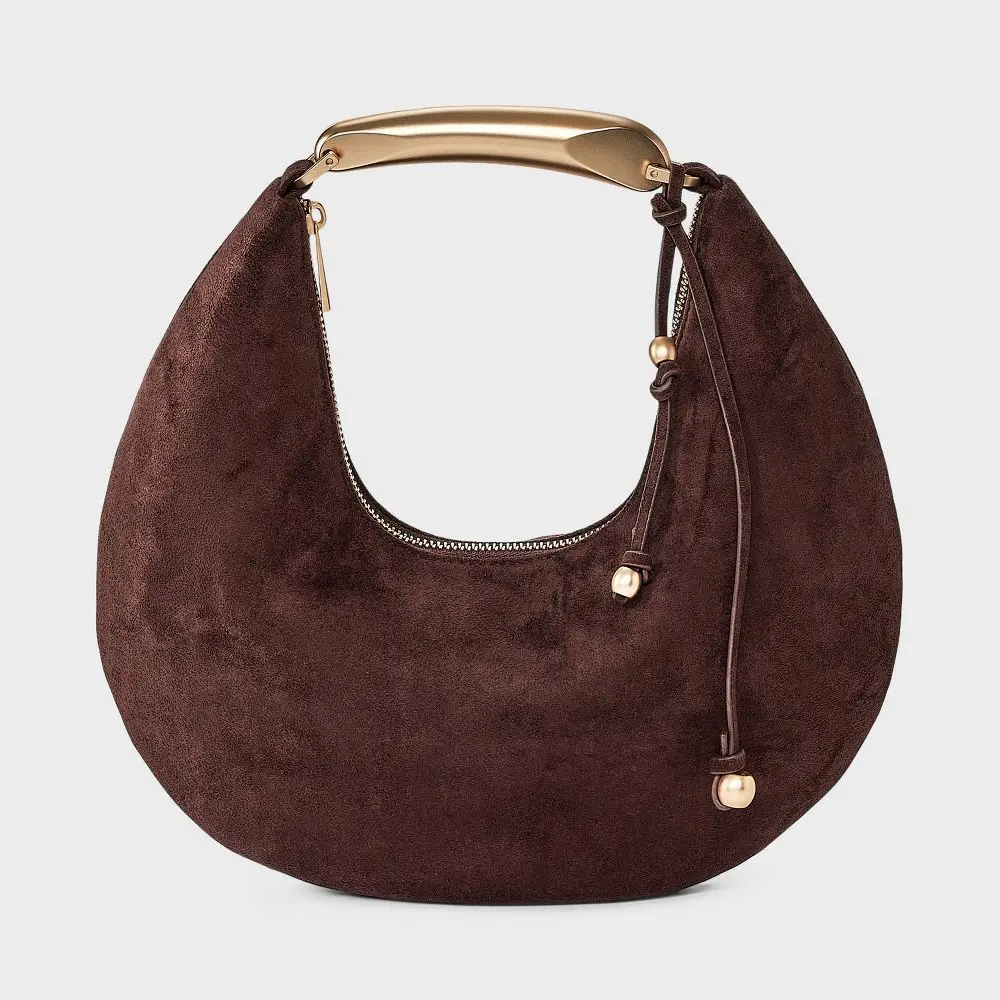 Metal Handle Crescent Saddle Handbag - A New Day