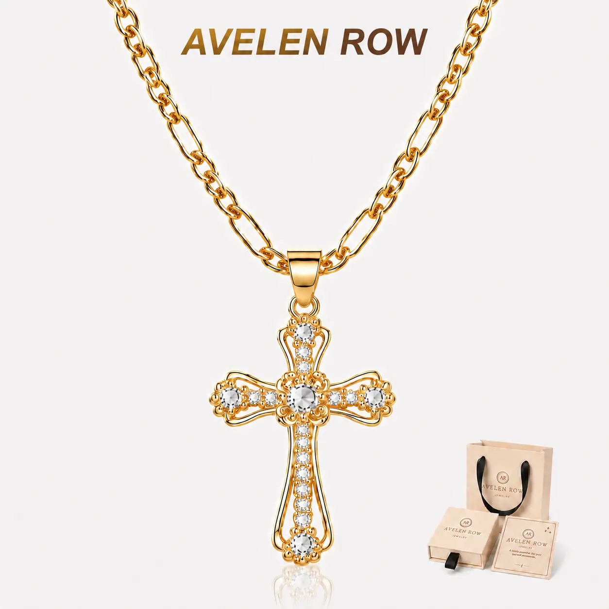 Vintage Christian Fashion Cross Design Pendant Necklace, Faith Style Necklaces, Oxidized Zirconium 14k, Religious Faith Jewelry, Prayer Blessing Gift with gift box.