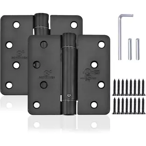 4 Inch Matte Black Self Closing Adjustable Auto Close Spring Door Hinges, 1/4" Radius Corner UL Listed Commercial Self-Closing Hinge, 2 Pieces