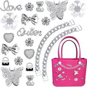 Shoe or Bag Charms for Bogg Bag or Shoes,Pearls,Butterfly Flowers and Chain for Shoe or Bogg Bag Accessories Charms for Women sandal decoration diy (20 pcs)