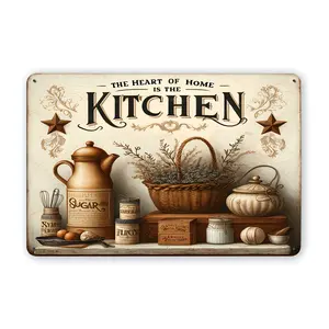”The Heart of Home is the Kitchen" Vintage Metal Tin Sign, Farmhouse Kitchen Wall Art, Perfect Rustic Country Home Decor