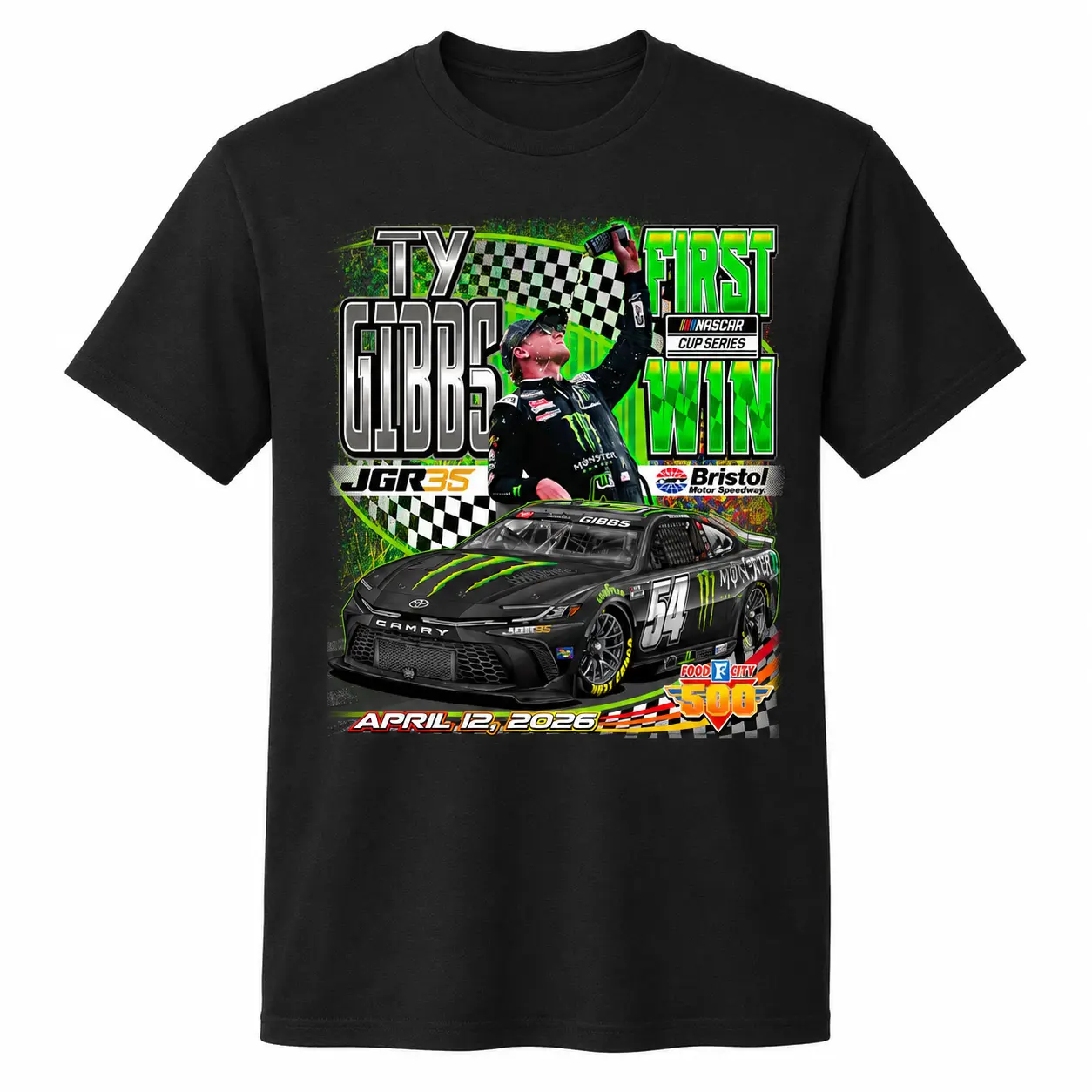 Ty Gibbs 54 First Win Racing T-Shirt, Black Green Race Car Graphic Tee, Bristol Motorsport Shirt for Race Day Fans - Menswear & Underwear - Men's Tops - T-shirts - Men's Short-sleeve T-shirts