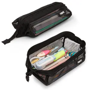 ZIPIT Mesh Pencil Case – Black Zipper Pouch for School or Makeup, Lightweight, Quick-Dry & Machine Washable with Diagonal Opening