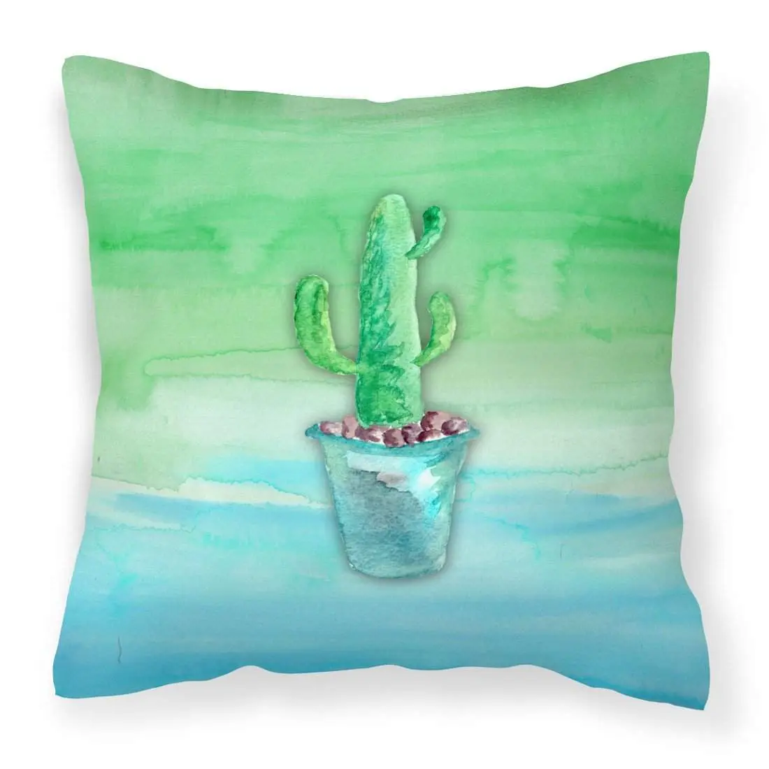 Cactus Teal and Green Watercolor Fabric Decorative Pillow BB7362PW1818