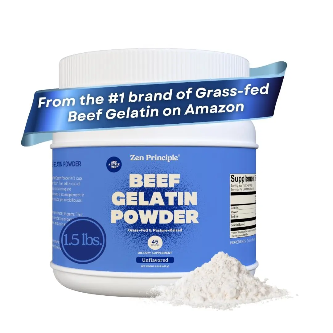 Zen Principle Grass-Fed Gelatin Powder, 3 lb. Custom Anti-Aging Protein for Healthy Hair, Skin, Joints & Nails. Paleo and Keto Friendly. Cooking and Baking. GMO-Free and Gluten-Free. Unflavored.