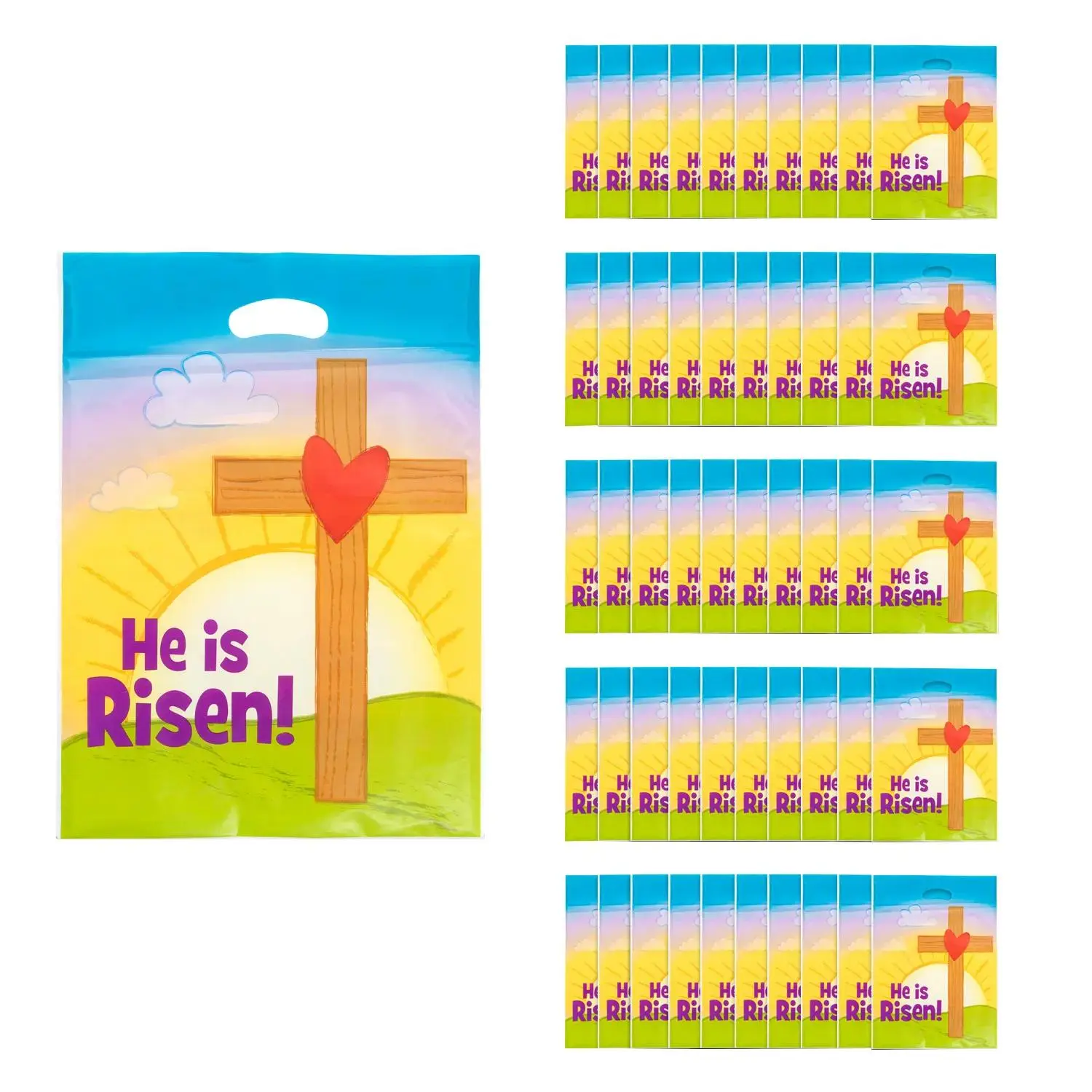 Colorful Large Religious Easter Plastic Goody Bags - 150 Pc.