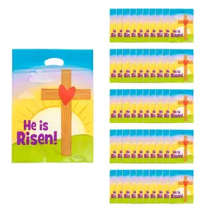 Colorful Large Religious Easter Plastic Goody Bags - 150 Pc.