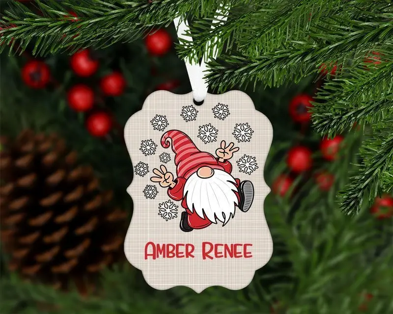 Personalized Gnome Ornament - Aluminum Christmas Decor for Gifts and Decoration
